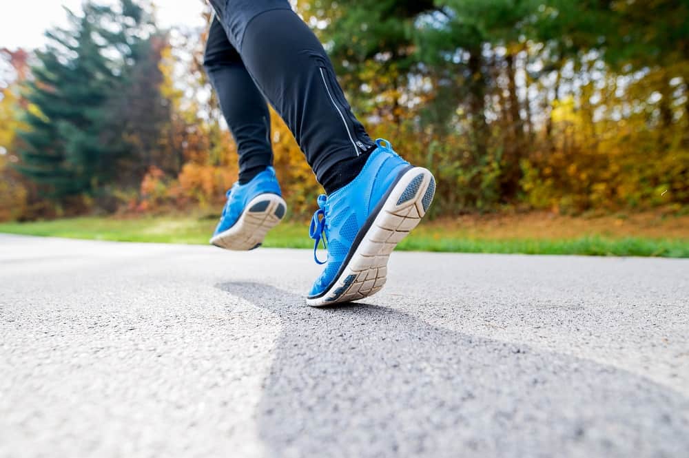 Closeup of a runner's feet in sneakers