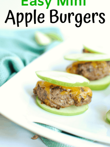 A mini apple burger on a white platter