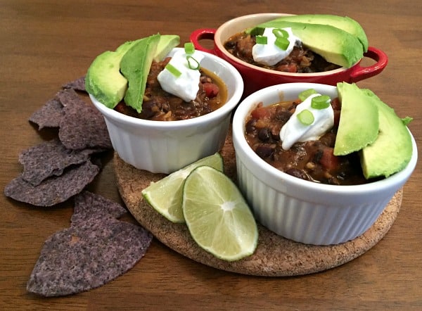 black bean chili dish that's perfect to make for a pantry challenge