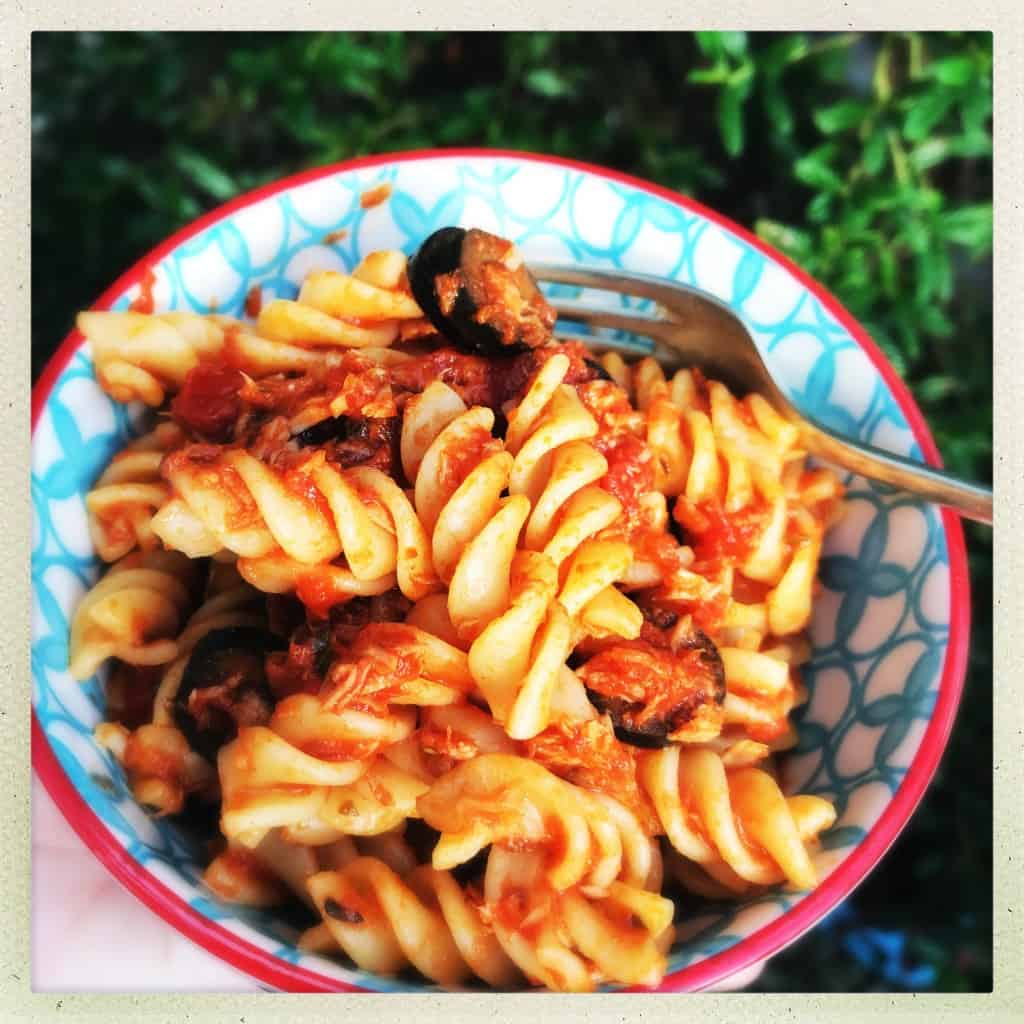 a bowl of tuna bolognese