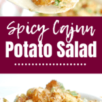 A collage image of cajun potato salad