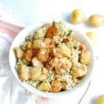 Cajun potato salad in a white bowl