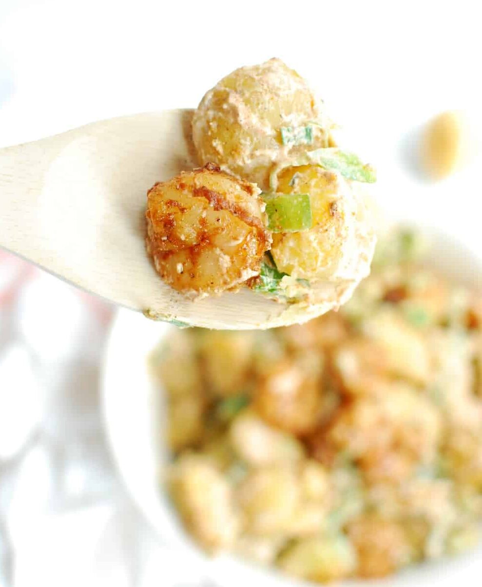 A spoonful of healthy cajun potato salad