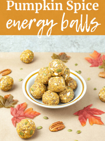 A with pumpkin energy balls next to some scattered leaves and nuts