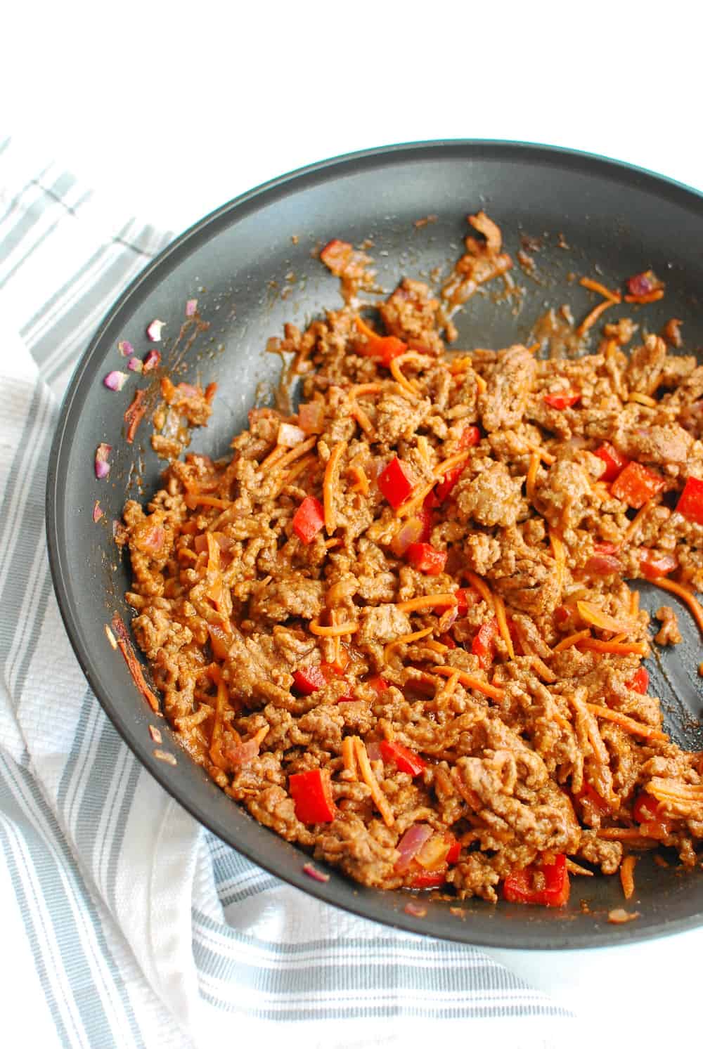 A pan full of BBQ ground beef