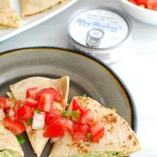 Tuna quesadillas topped with pico de gallo