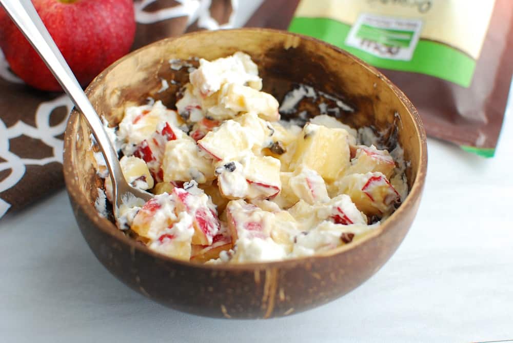 A bowl of caramel apple salad