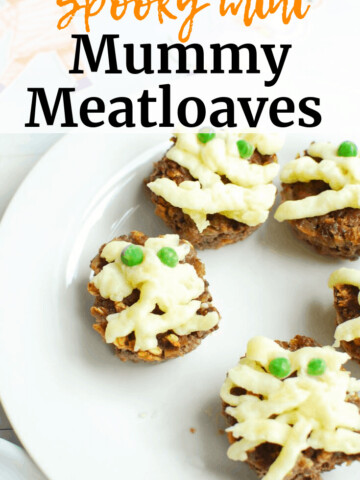 a plate full of mini mummy meatloaves