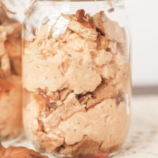 pumpkin overnight oats in a mason jar