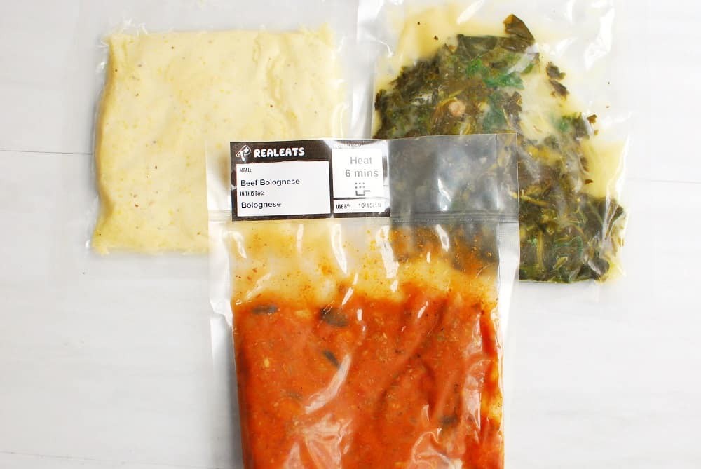 A bag from Real Eats with the beef bolognese meal