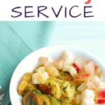 Real Eats shrimp and grits dish with a text overlay about the best meal delivery service