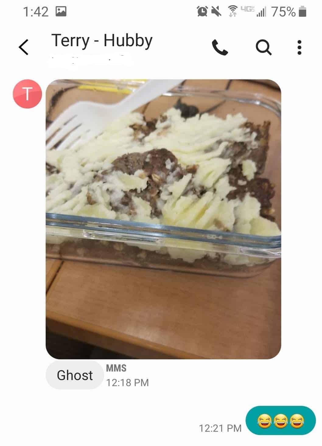 Text message response about ghost meatloaf