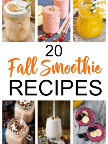 Collage image of several fall smoothies