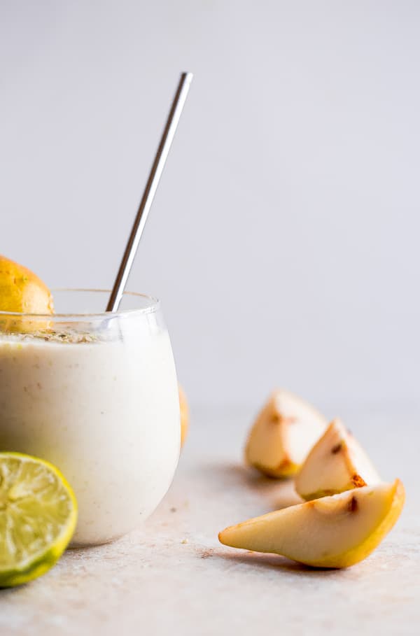 pear smoothie in a small cup