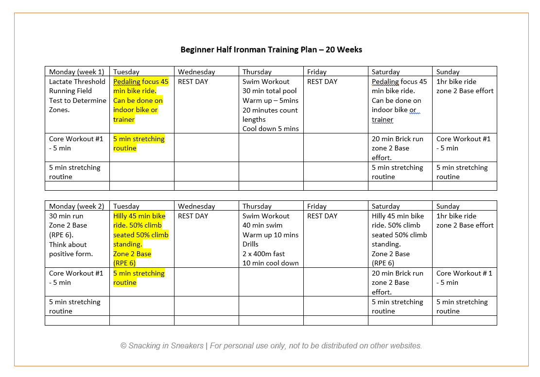 Beginner Half Ironman Training Plan.