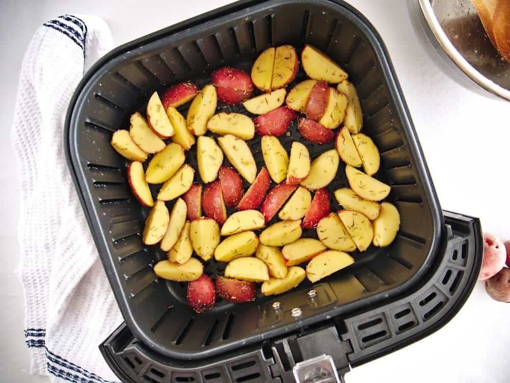 Potatoes in the air fryer basket