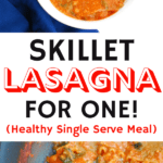 A collage of skillet lasagna in a bowl and in a pan