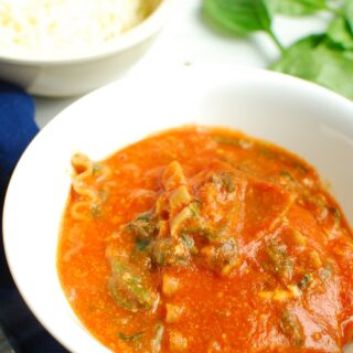 skillet lasagna for one in a bowl