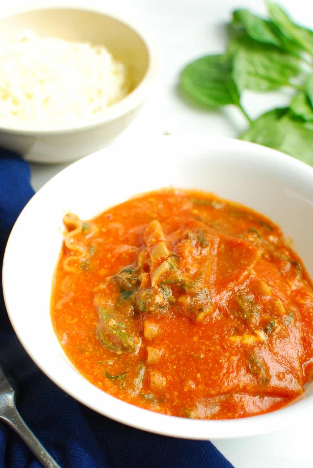 skillet lasagna for one in a bowl