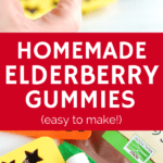 A star shaped gummy bear and the ingredients needed to make elderberry gummies