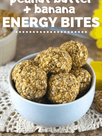 peanut butter banana oat balls in a bowl on a table