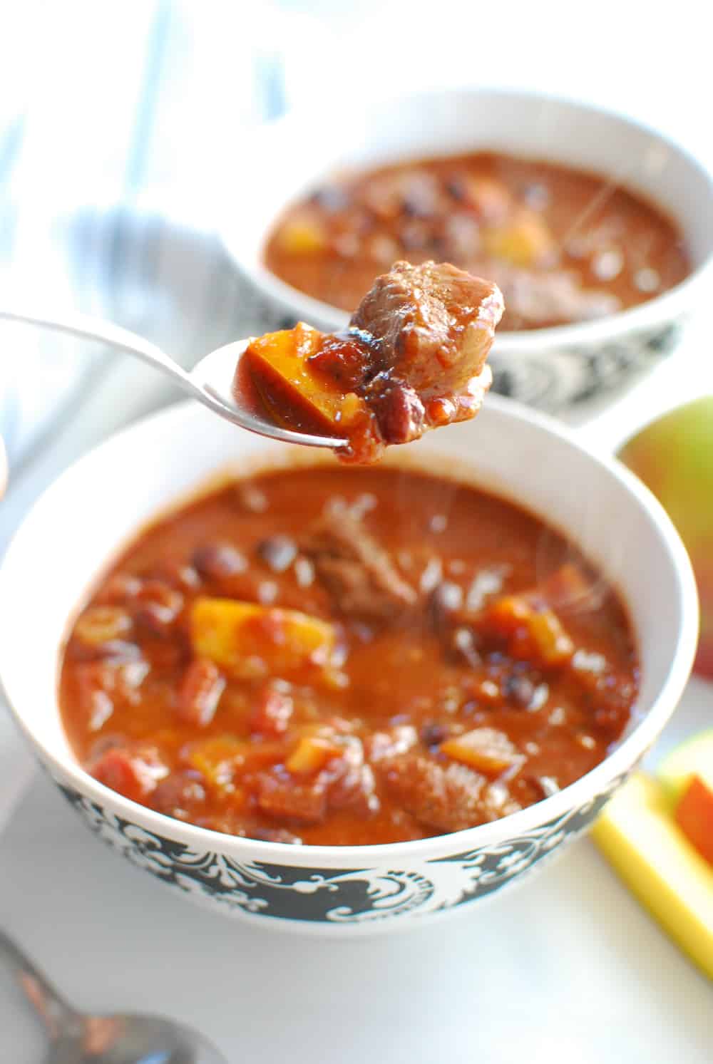 a spoonful of steak mango chili