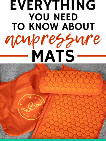 an orange acupressure mat, pillow, and carrying case
