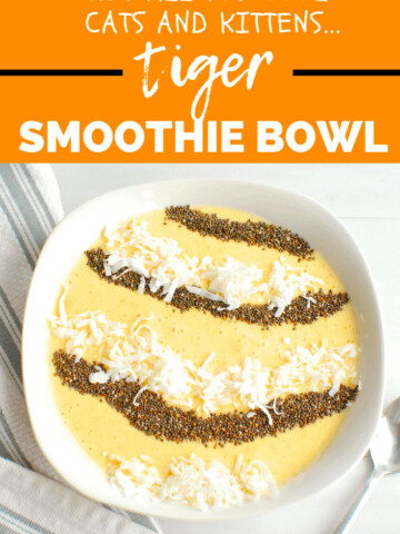a smoothie bowl with a tiger pattern
