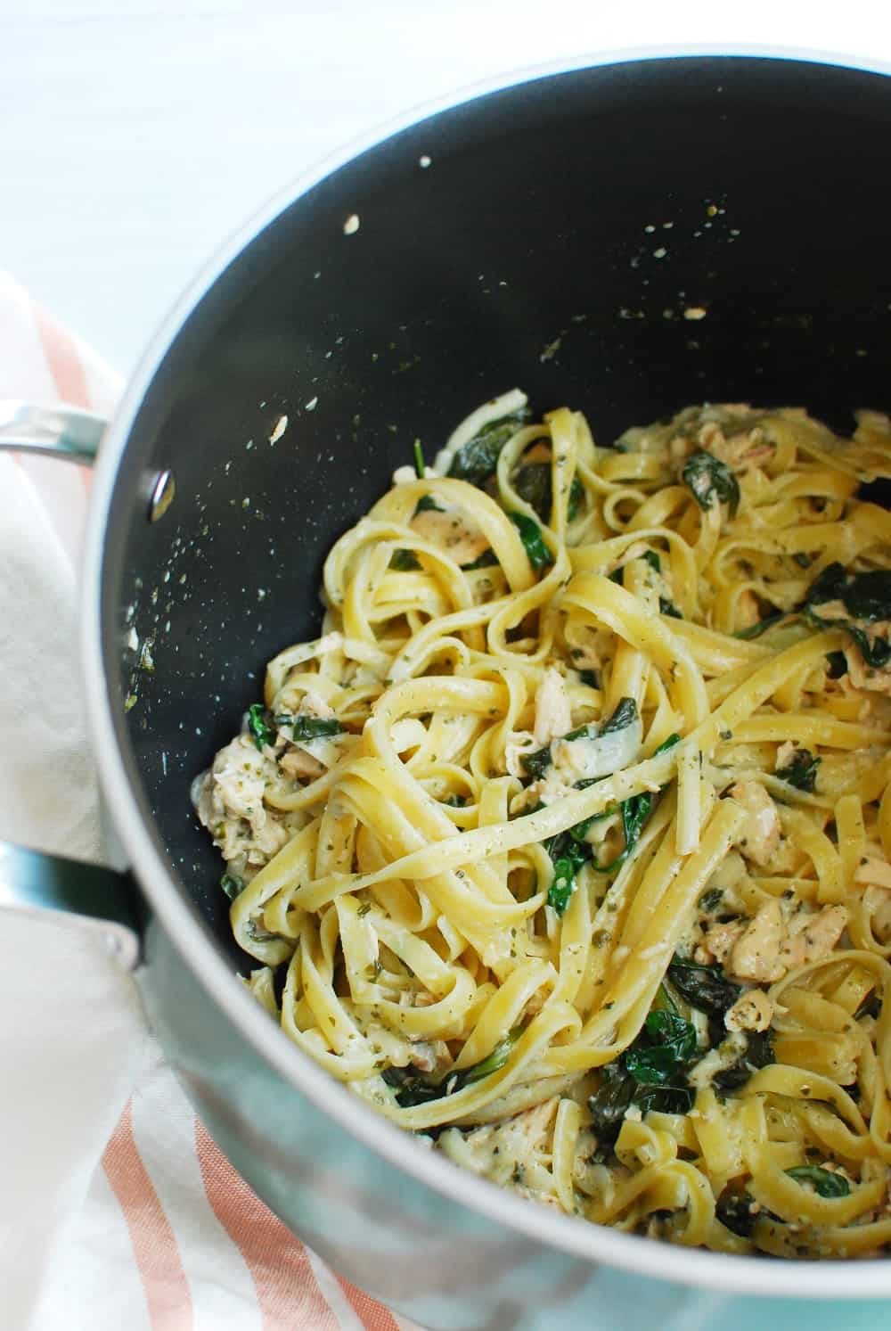 a pot full of canned salmon pasta