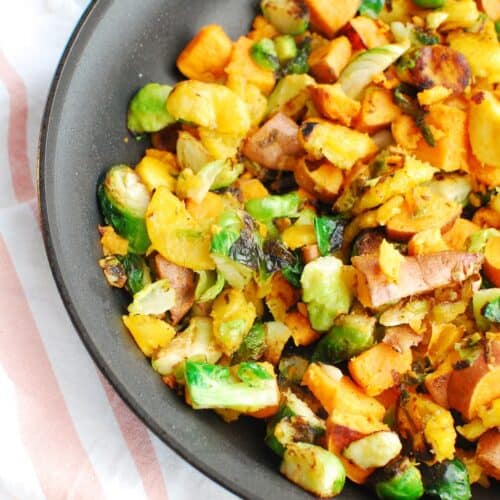 Sweet Potato Brussels Sprouts Hash with Plantains