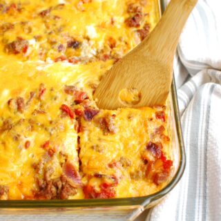 taco breakfast casserole in a glass dish