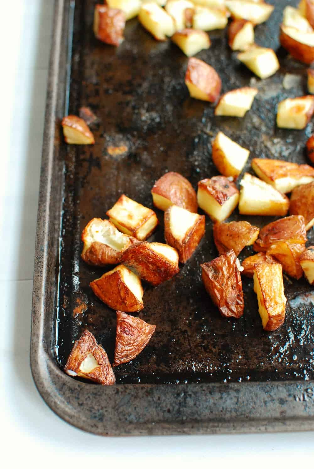 a sheet pan full of roasted potatoes