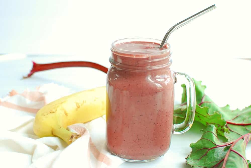 Beet Green Smoothie with Berries and Banana Snacking in Sneakers