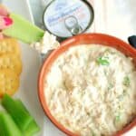 canned salmon dip on a stick of celery