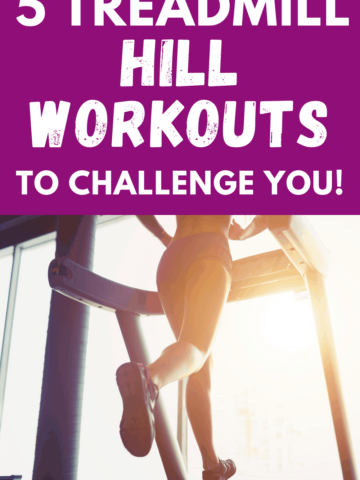 a woman doing a treadmill hill workout inside while the sun streams in through a window