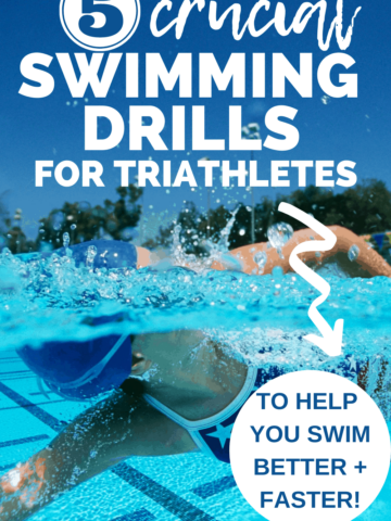 a woman swimming in a pool with a text overlay that says 5 crucial swimming drills for triathletes