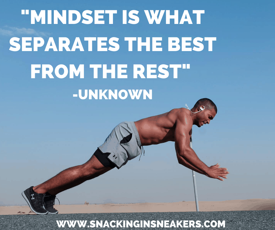 a man in the middle of a clapping push up with a text overlay of the fitness quote “Mindset is what separates the best from the rest”