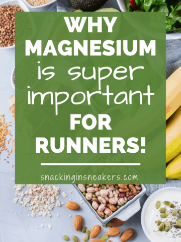 nuts, seeds, bananas, avocado, and spinach on a table, with a text overlay that says why magnesium is important for runners
