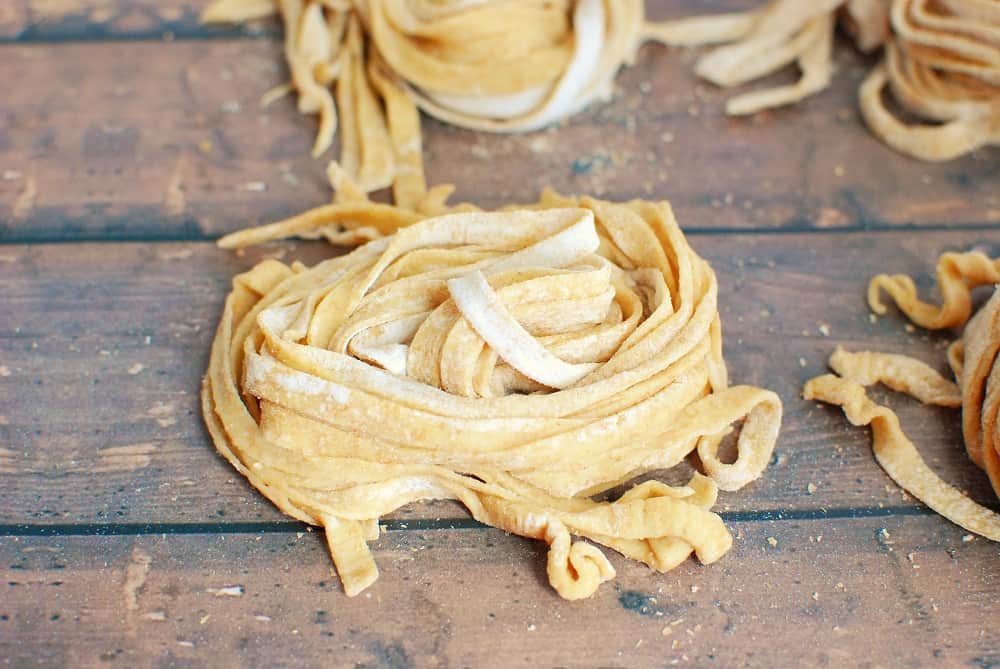 a small pile of sourdough pasta noodles