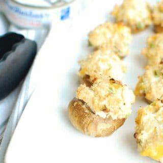 a platter of salmon stuffed mushrooms