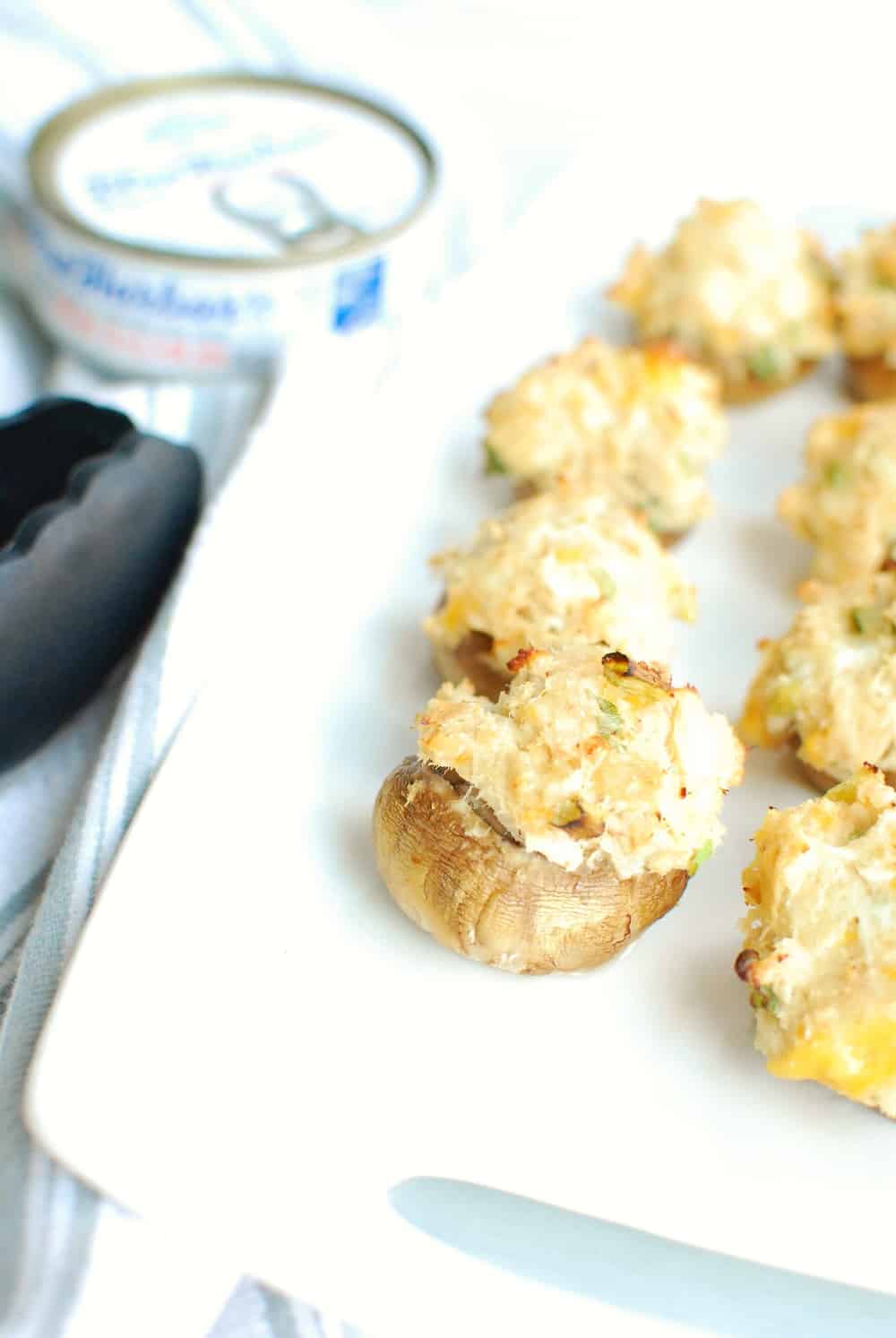 a platter of salmon stuffed mushrooms