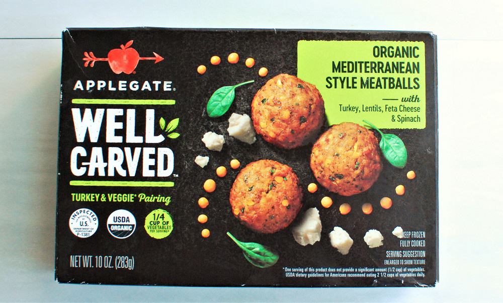 box of Mediterranean style turkey meatballs