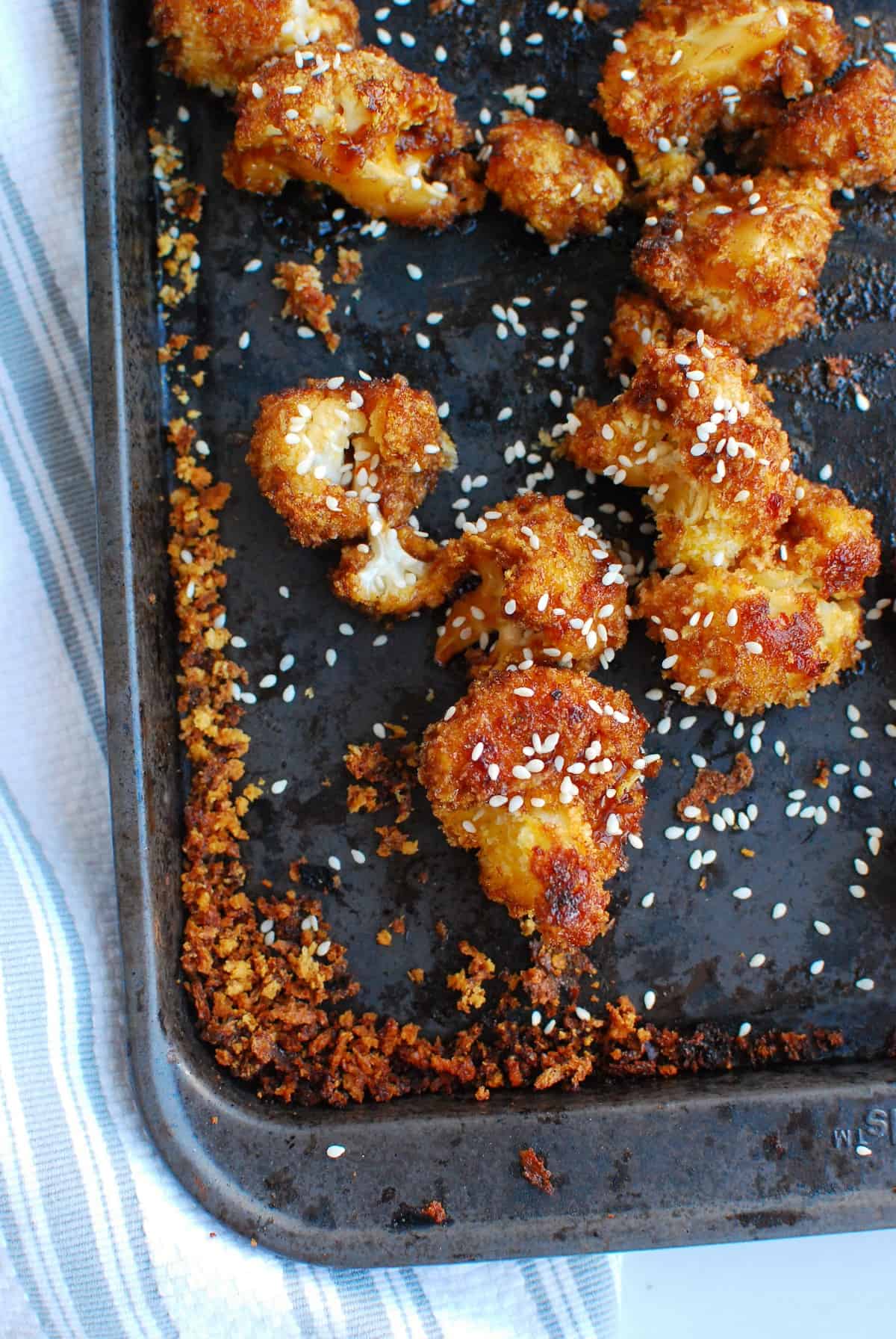 teriyaki cauliflower on a baking sheet