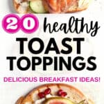 A piece of healthy toast with salmon and cucumbers and a piece of toast with ricotta, figs, and pomegranate.