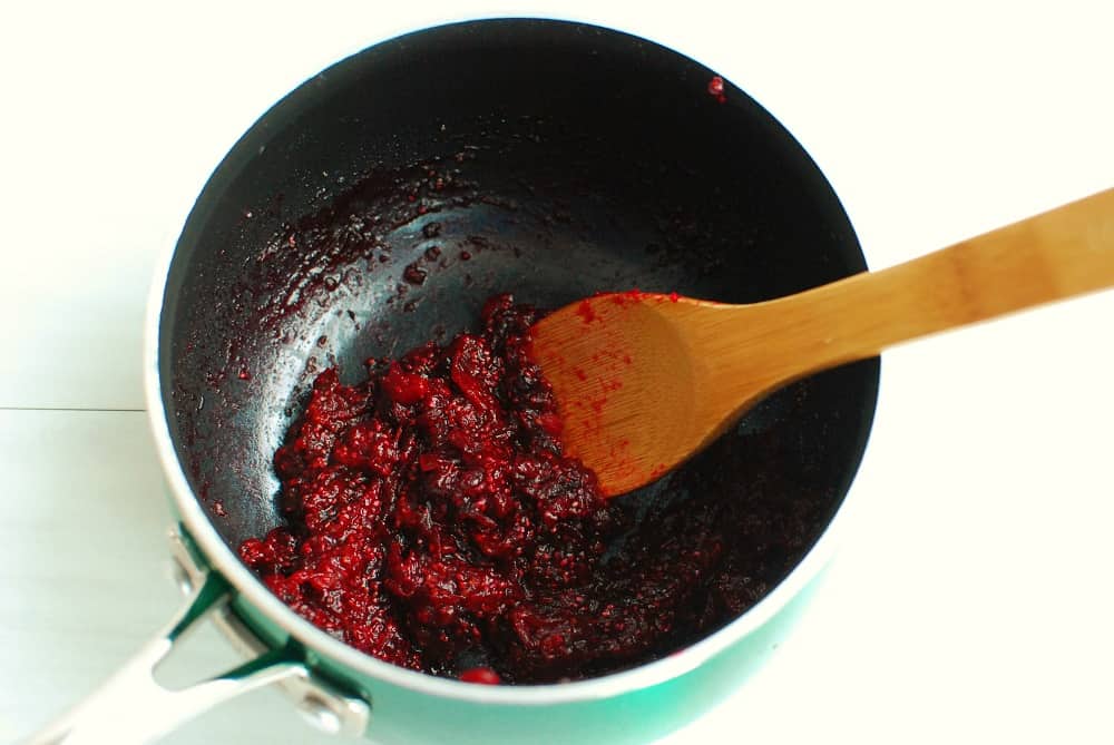 Cranberry chia jam still in the pot.