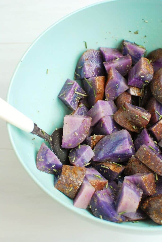 Herb Roasted Purple Potatoes Snacking in Sneakers