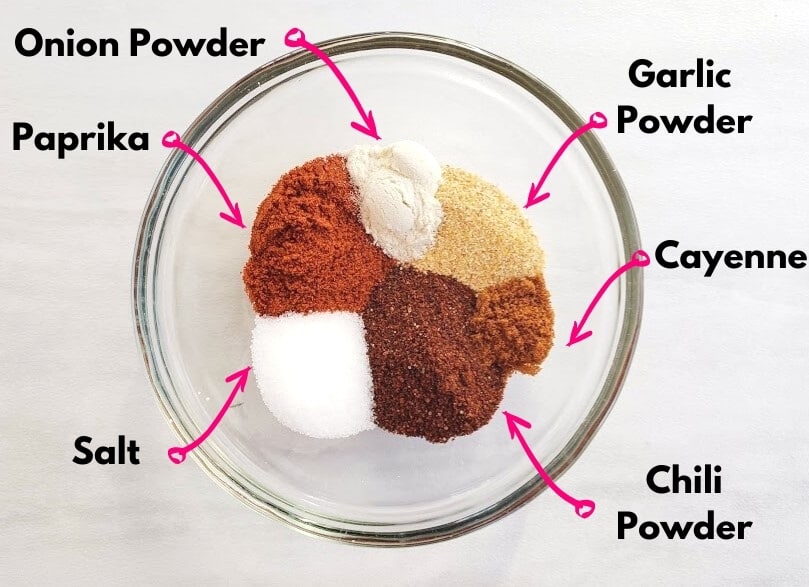 All the spices for the seasoning blend in a small bowl.