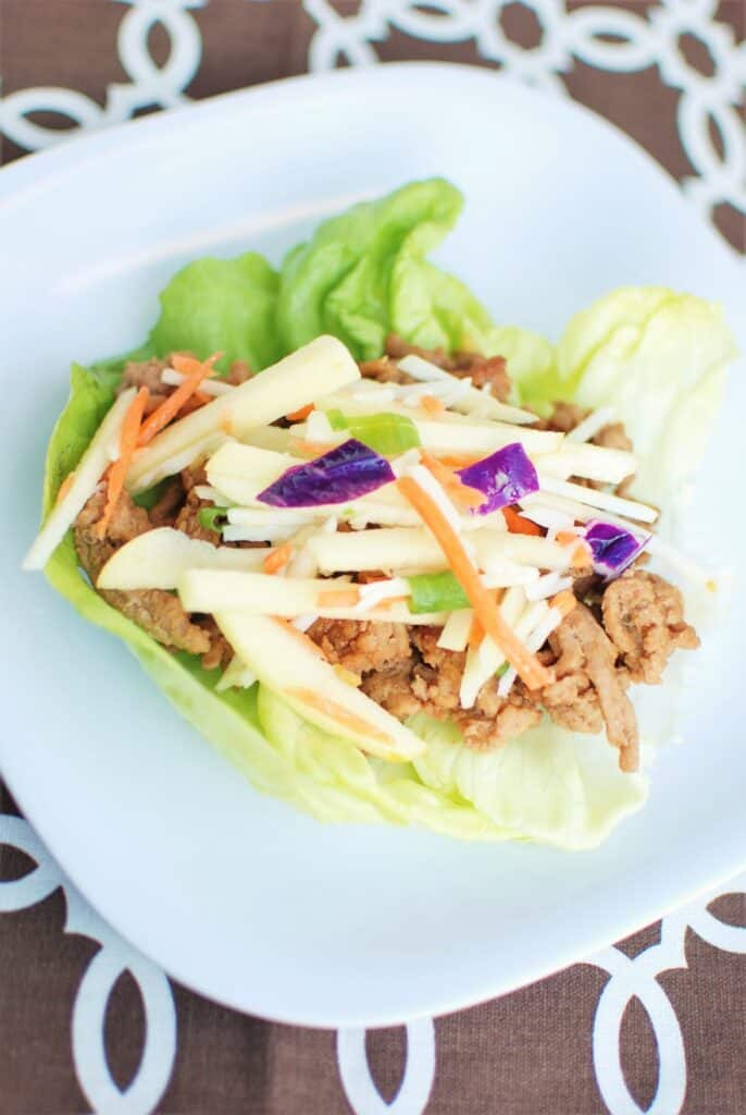 Hoisin Turkey Lettuce Wraps with Cabbage Apple Slaw