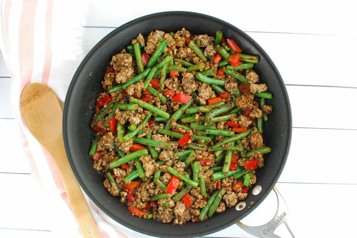 Ground Pork Stir Fry with Mushrooms and Green Beans