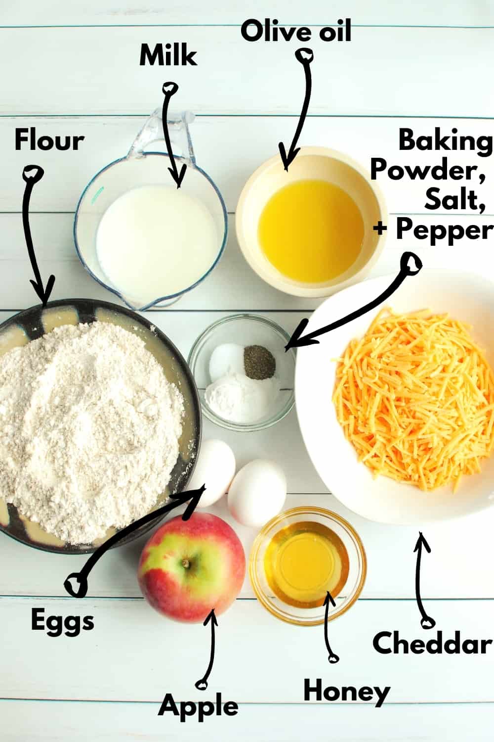 An overhead shot of all the ingredients to make the muffins.